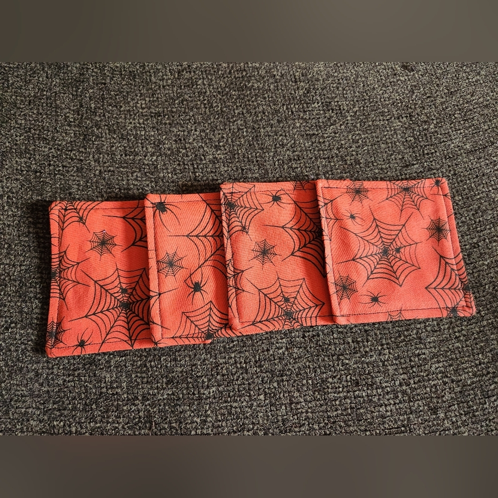 Halloween Coasters Set Of 4 Handmade Spiderwebs Orange Black New